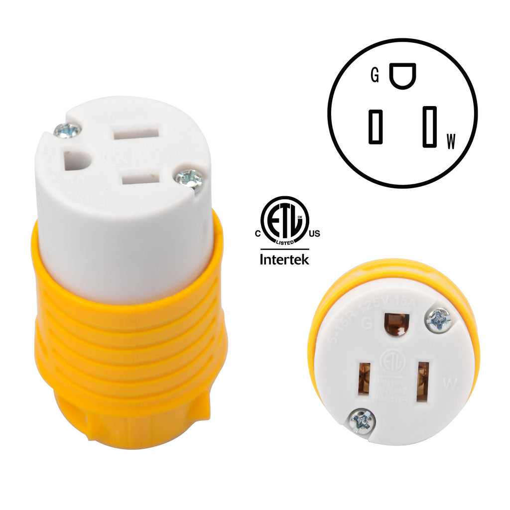 Electrineering™ 15-Amp, 125-Volt, NEMA 5-15R, 2P, 3W, Connector, Straight Blade, Grounding, Yellow 515CV