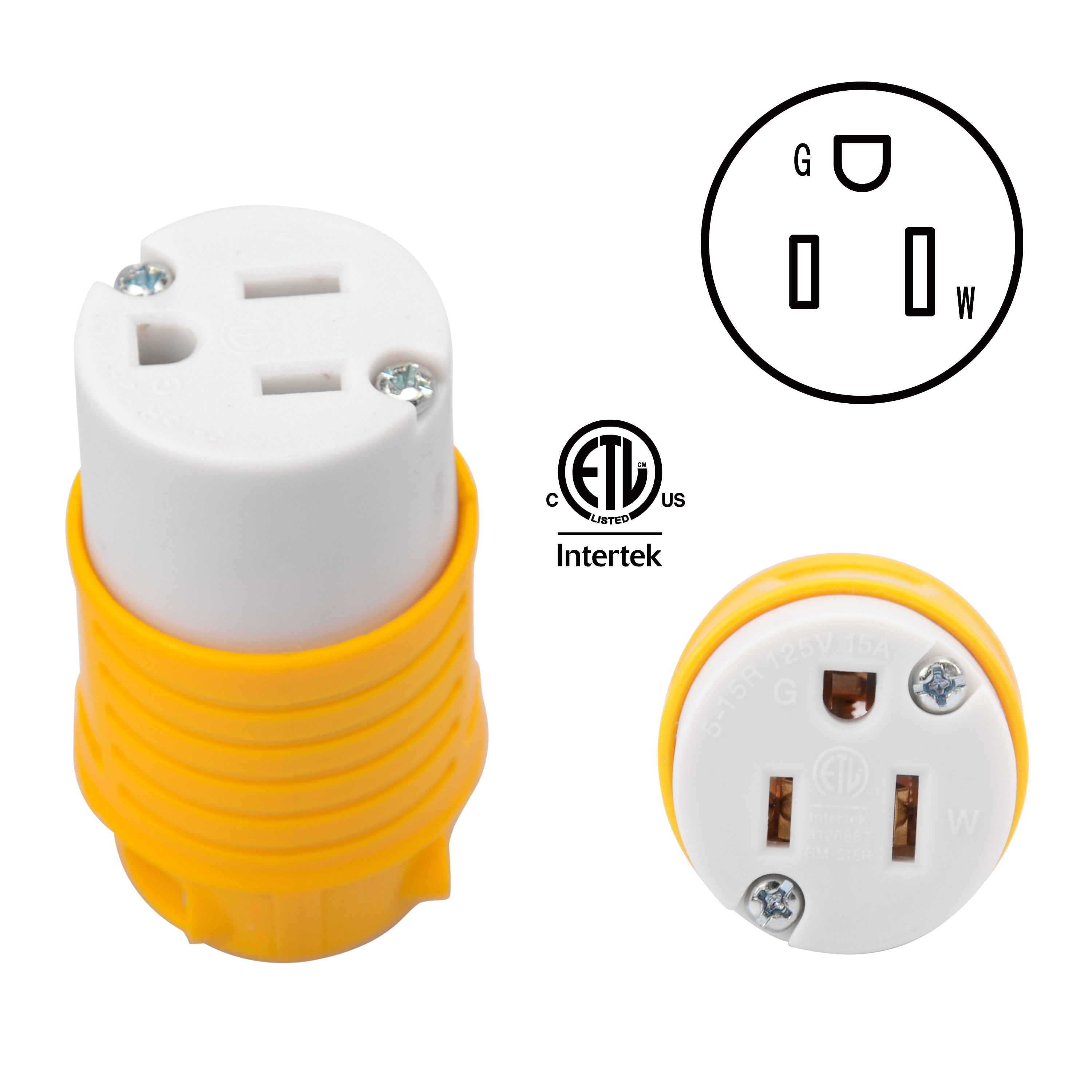 Electrineering™ 15-Amp, 125-Volt, NEMA 5-15R, 2P, 3W, Connector, Straight Blade, Grounding, Yellow 515CV