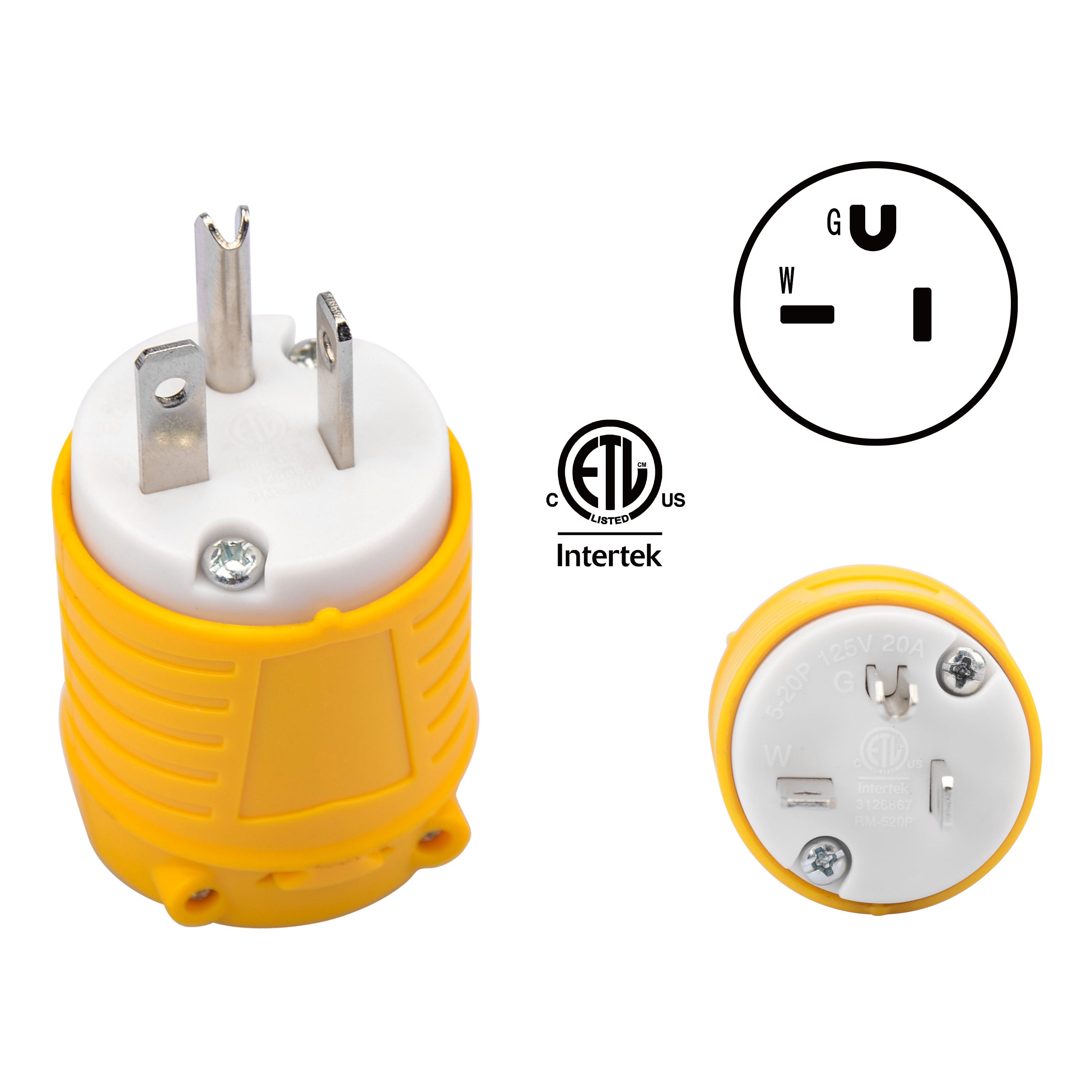 Electrineering 20A 125V NEMA 5-20P T-Blade Male Plug 520PV ETL