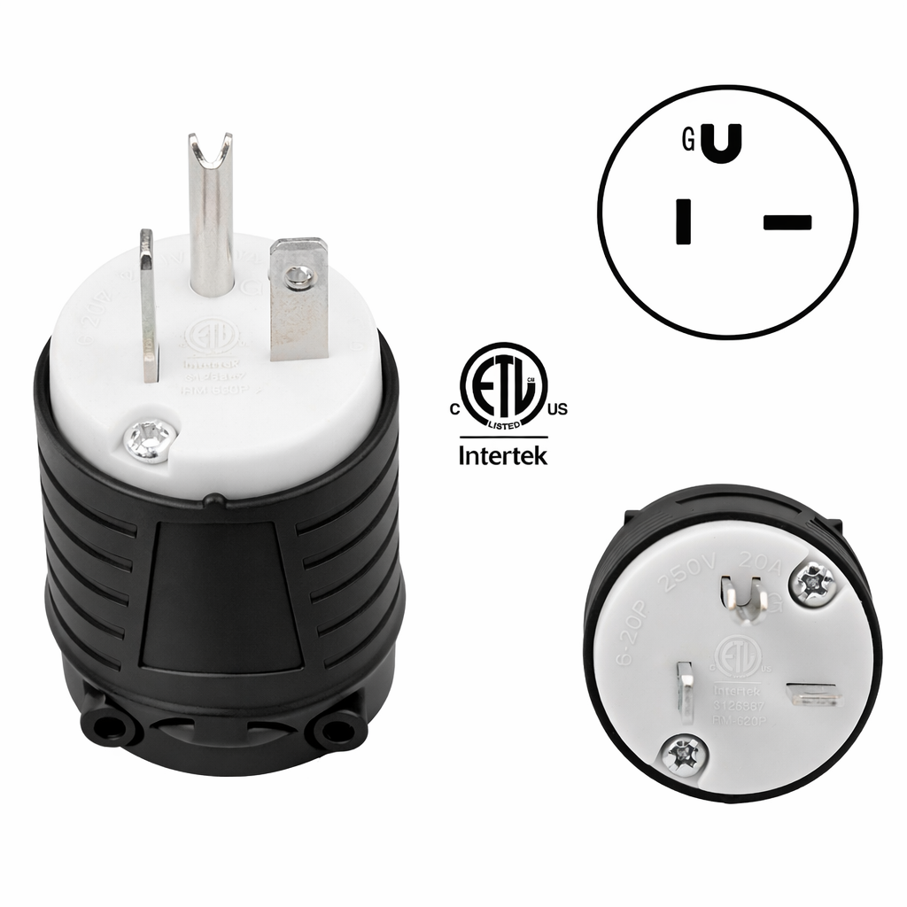 Electrineering 20A 250V NEMA 6-20P Male Plug 5466C ETL Cord End