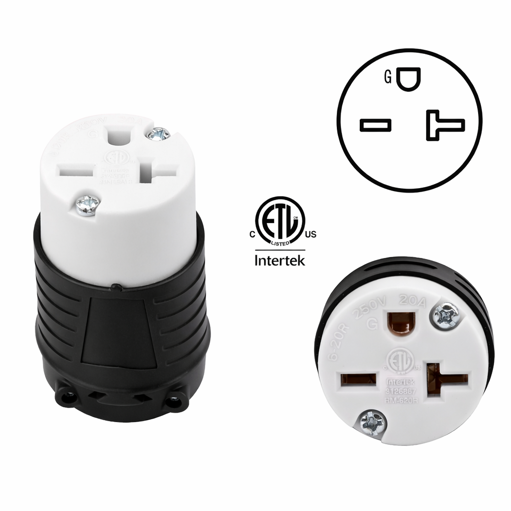 Electrineering 20A 250V NEMA 6-20R Female Connector 5469C ETL Cord End