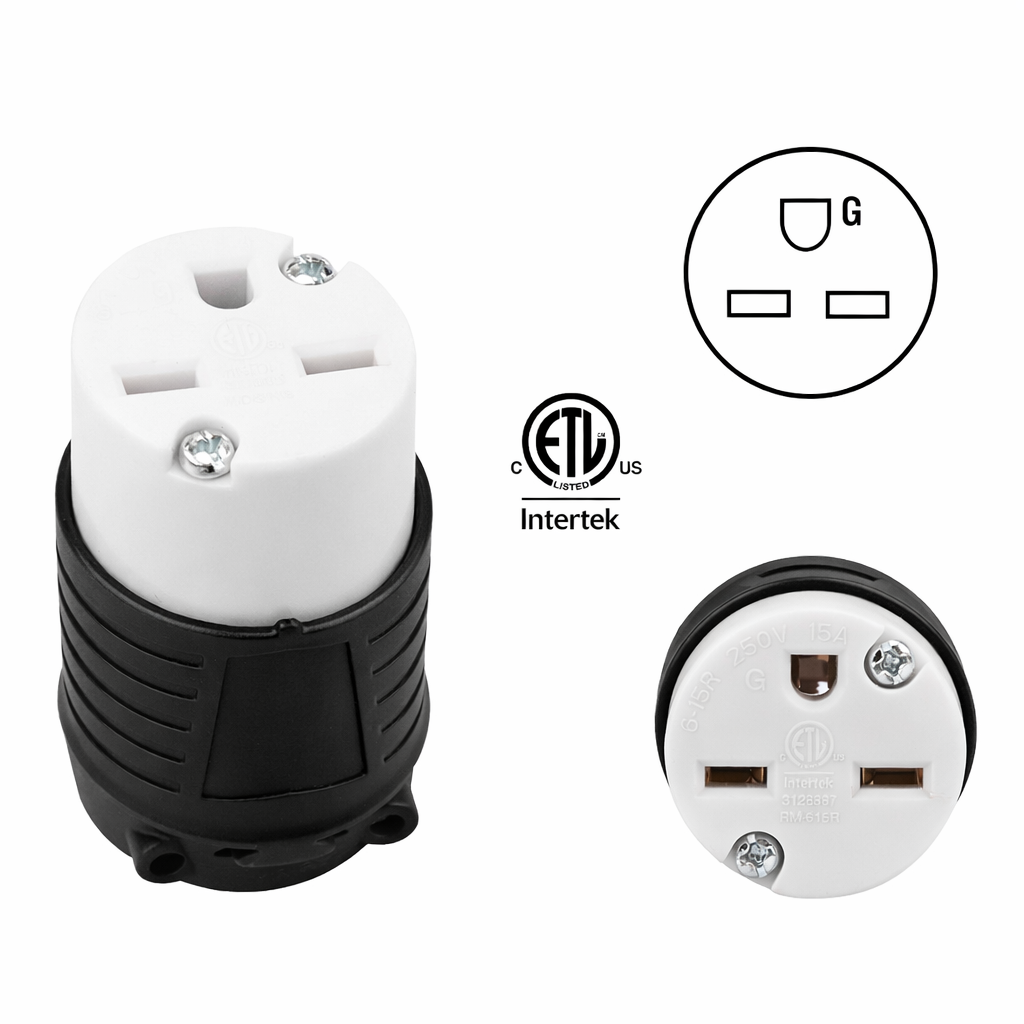 Electrineering™ 15 Amp, 250 Volt, NEMA 6-15R, 2P, 3W, Connector, Straight Blade, Industrial Grade, Grounding 5669C