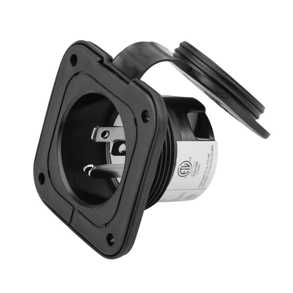 Electrineering™ 15 Amp, 125 Volt AC, NEMA 5-15P, 2P, 3W, Straight Blade Inlet, Heavy Duty, Grounding, Waterproof Cover, Black ETG-RM-RV155B