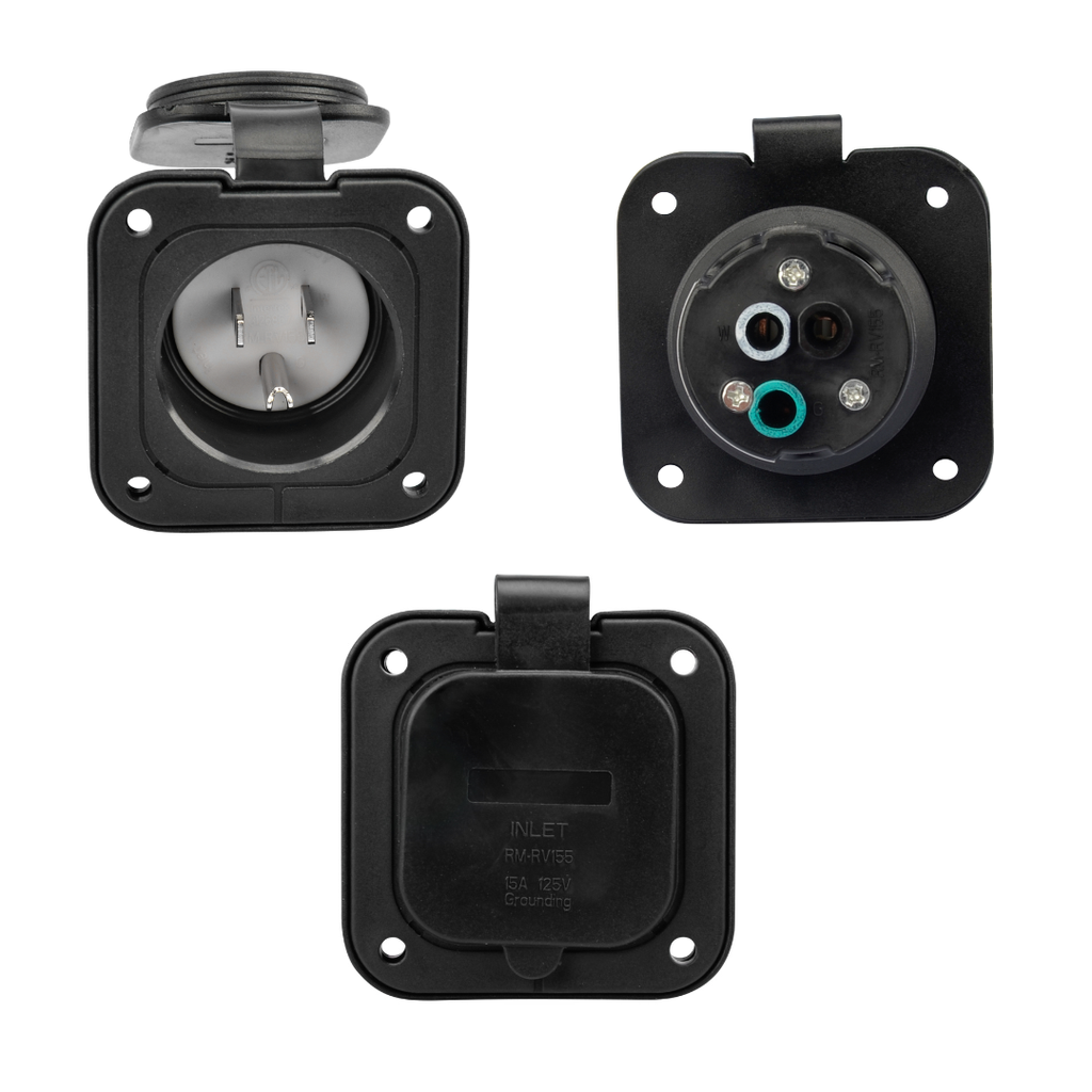 Electrineering™ 15 Amp, 125 Volt AC, NEMA 5-15P, 2P, 3W, Straight Blade Inlet, Heavy Duty, Grounding, Waterproof Cover, Black ETG-RM-RV155B